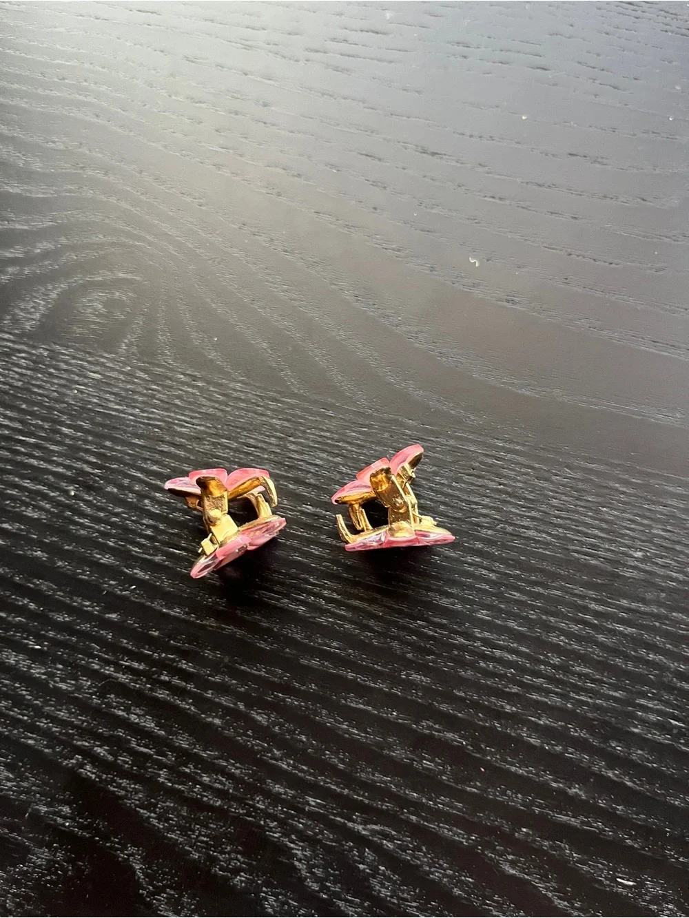 Pink Flower Mini Hair Claw Clips Gold Accent 2 Pack